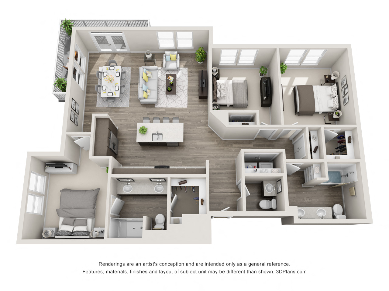 Floor plan for 3 beds, 2.5 baths, 1511 sqft